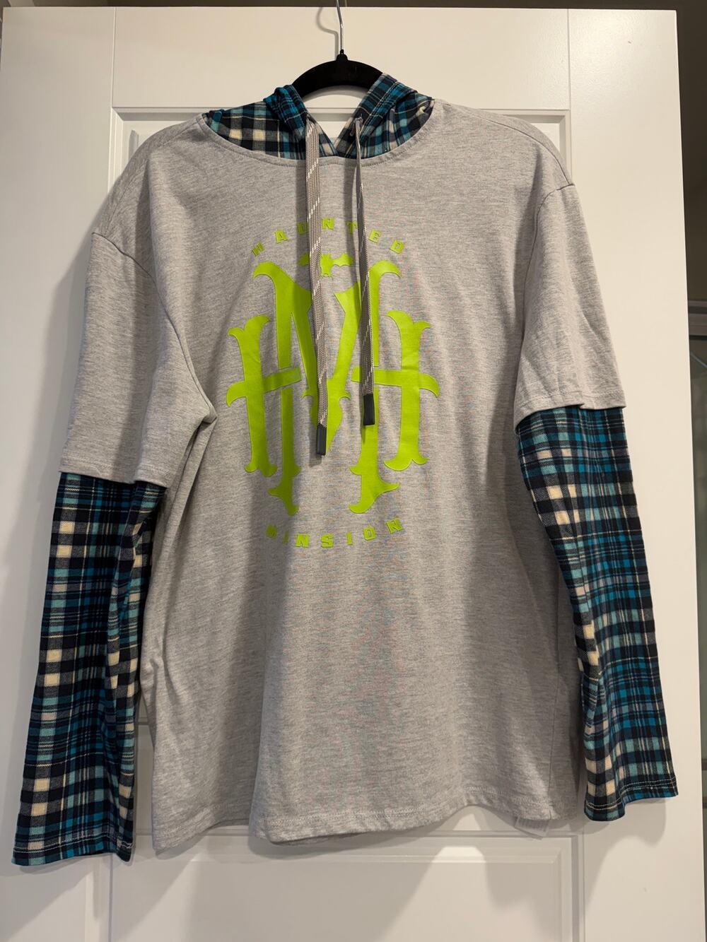 Disney Haunted Mansion Layered‎ Flannel Hoodie Mens Large Grunge Punk Theme Park